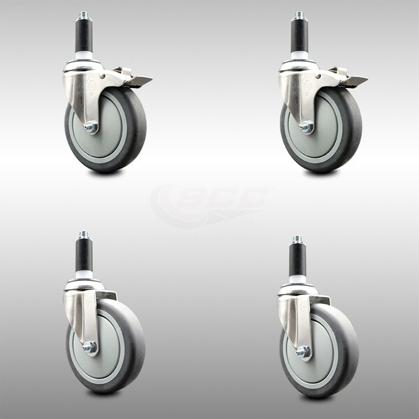 Service Caster 5 Inch 316SS Thermoplastic Rubber Swivel 1 Inch Stem Caster Lock Brake, 2PK SCC-SS316TTLEX20S514-TPRB-2-S-2-1 - main